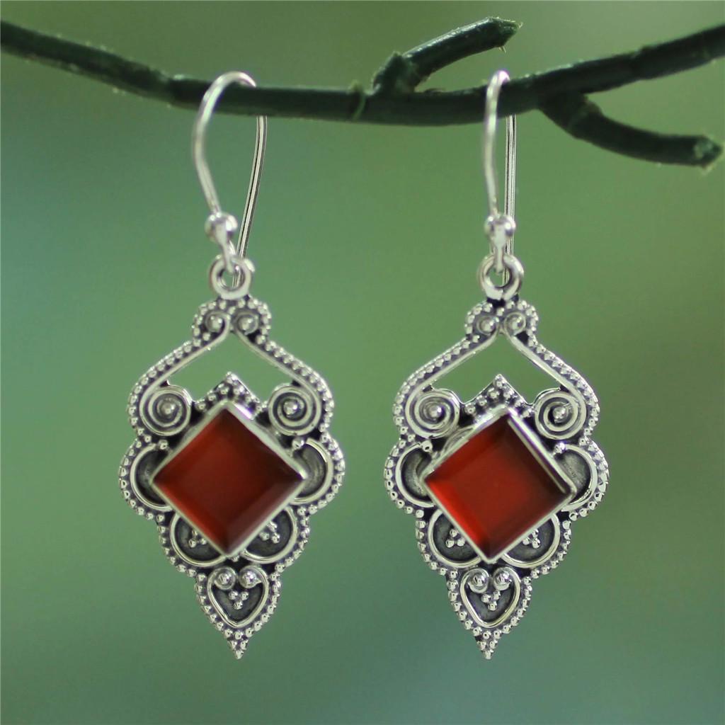 Women Vintage Jewelry Earrings Gemstone Dangle Hook Stud Earring Gift
