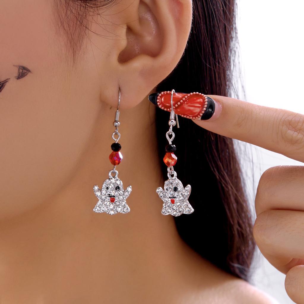 Festive Halloween Earrings With Skull Pumpkin Bat And Rhinestone Accents For Holiday Celebrations