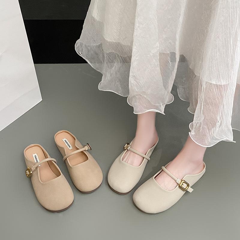 Baotou Half-drag Women's Outer Wear 2025 Spring and Summer New French Flat-soled Soft-soled Fashionable Women's One-pedal Doudou Single Shoes