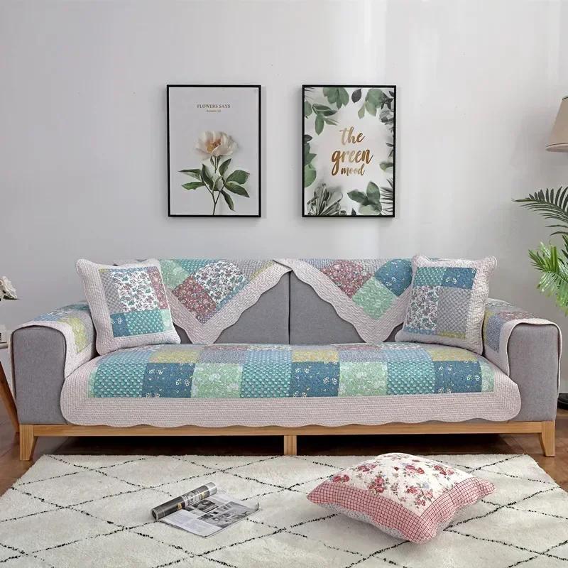Flowers Four Seasons Cotton Sofa Cushion Little Fresh Pastoral Printed Sofa Blanket Simple Small Floral Sofa Cushion Towels