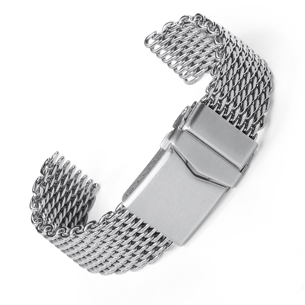 Luxury Stainless Steel Watch Bracelet 4.0 Thicken Shark Mesh Strap 18mm 20mm 22mm for Seiko Solid Adjustable Buckle Watch Band 20mm&XS серебряный