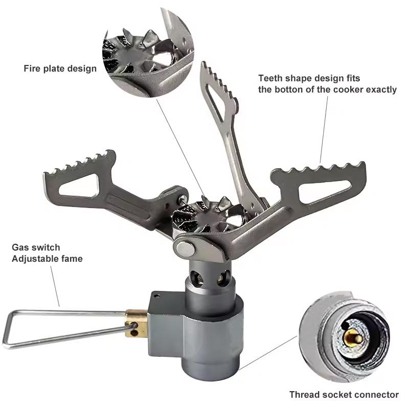 3000W Titanium Mini Camping Gas Burners One-Piece Pocket Stove Outdooor Hiking Folding Cooking Portable Furnace 4