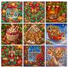 Christmas Full 11CT 3 Strands DIY Stamped Embroidery Needlepoint Starter Kits for Beginners Adults Home Wall Decor 15.75x15.75in