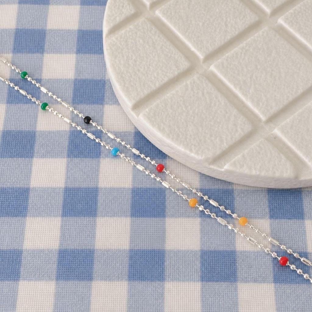 Sterling Silver 999 Starry Round Bead Necklace with O-Shaped Chain for Women
