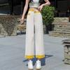 Summer Simple High Waist Fashionable Thin Loose Straight Jeans White Paneled Capris Women Pants