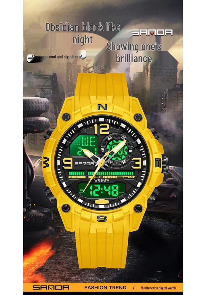 Sanda Men's Multifunctional Waterproof Sports Watch with Dual Display and Snooze Alarm