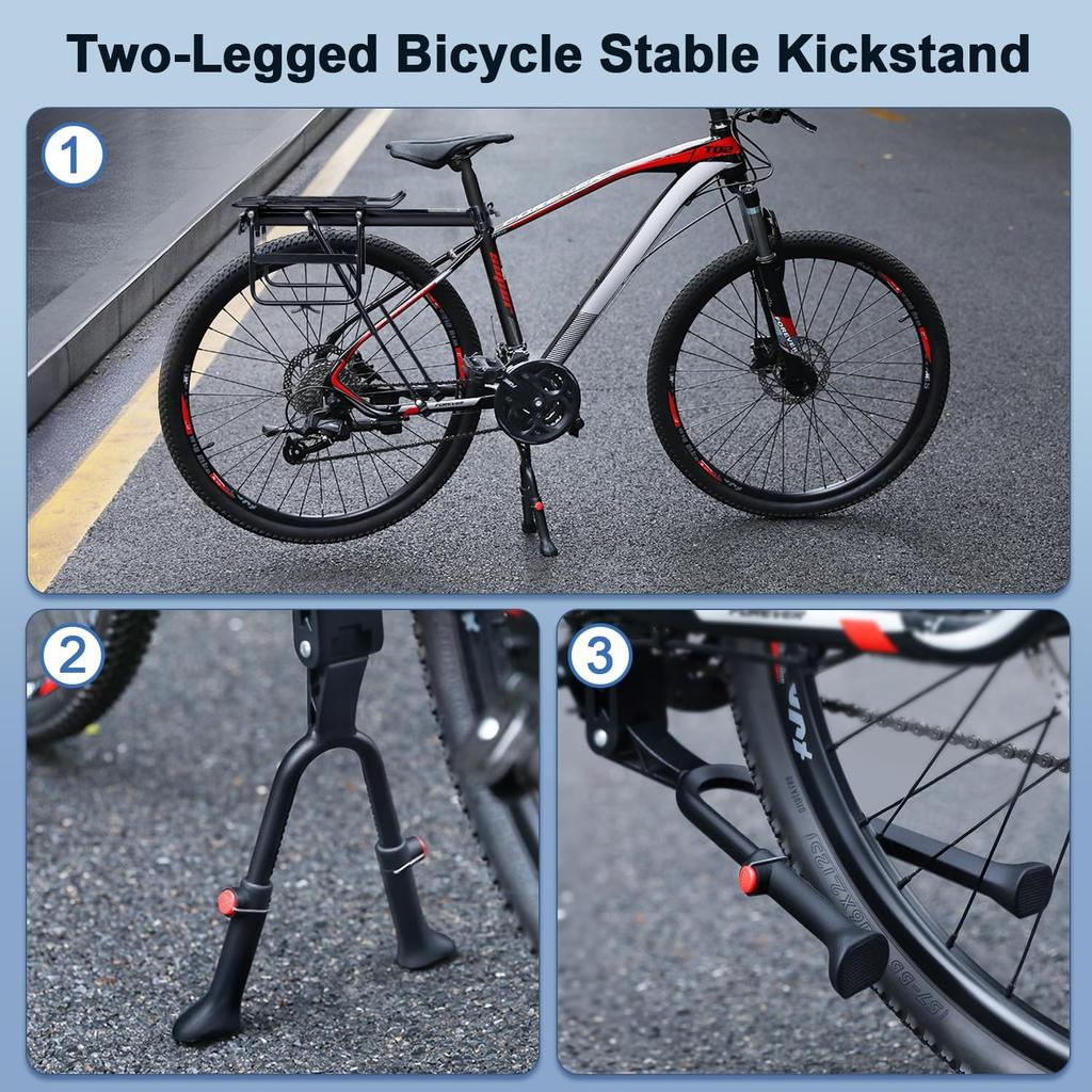 YBLNTEK Bike Kickstand, Adjustable Height Bicycle Double Legs Kick Stands For 24/26/27.5/29 Inch Adult Bikes, Center Mount Bicycle Kickstand For