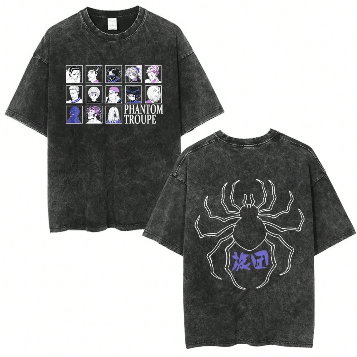 Vintage Washed Anime  T Shirt Spider Phantom Troupe Hisoka Chrollo Short Sleeve T-Shirt   Summer T-Shirts S разноцветный