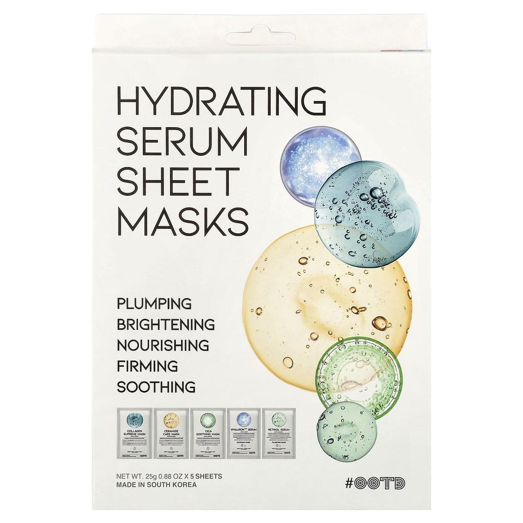 OOTD, Moisture Serum Sheet Beauty Mask, 5 Sheets, 25g (0.88oz) Each