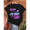 Featuring A Print T-Shirt with JDM Car Drifting Design, Casual Top for Summer and Spring, Women'S T Shirt