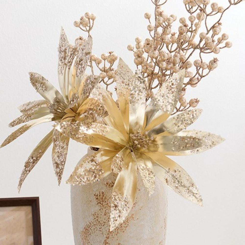 Glitter Christmas Glitter Artificial Flowers Large 33cm Creative Xmas Tree Flowers Ornaments with Stems Cute