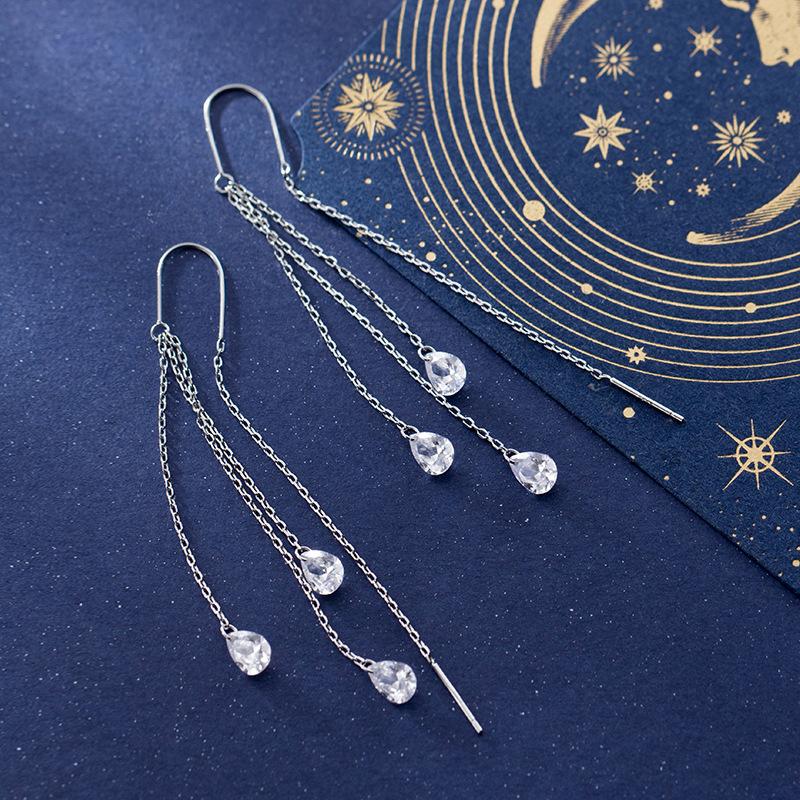 Modian Trendy Wedding Earring for Women 925 Silver Dazzling CZ Long Chain Tassel Water Drop Dangle Earring Fine Jewelry