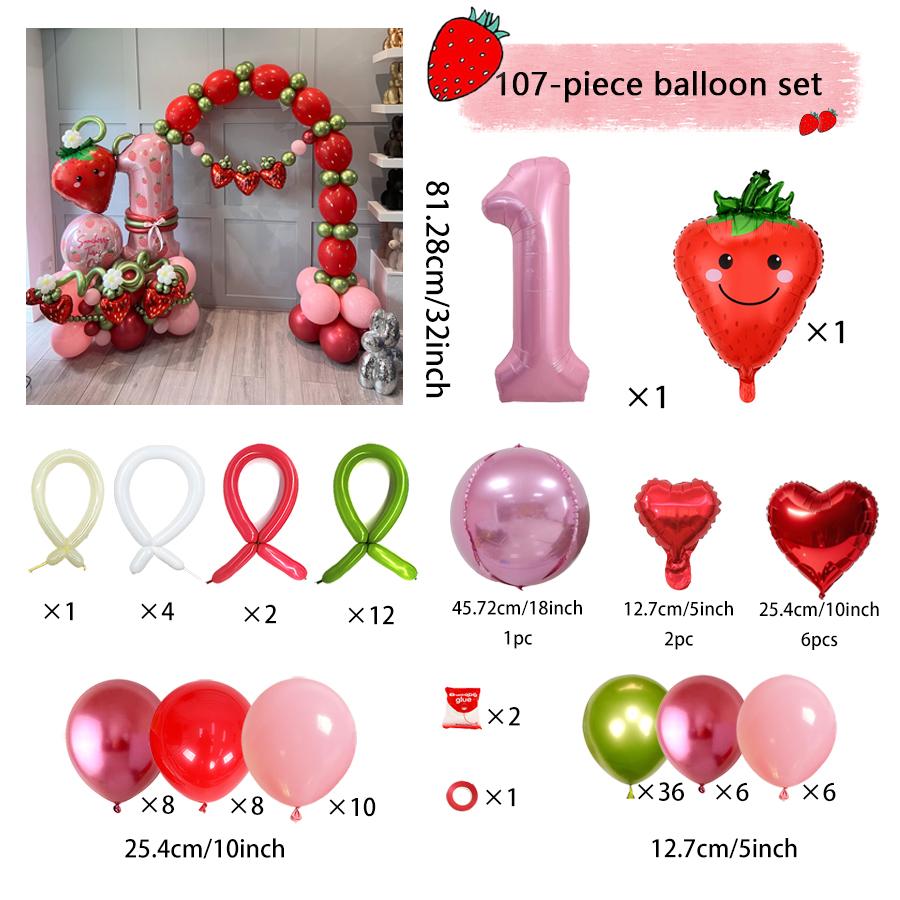 Pink Digital Strawberry Balloon Set 32 Inch Digital Balloon Strawberry Aluminum Film Balloon Birthday and Anniversary Decoration