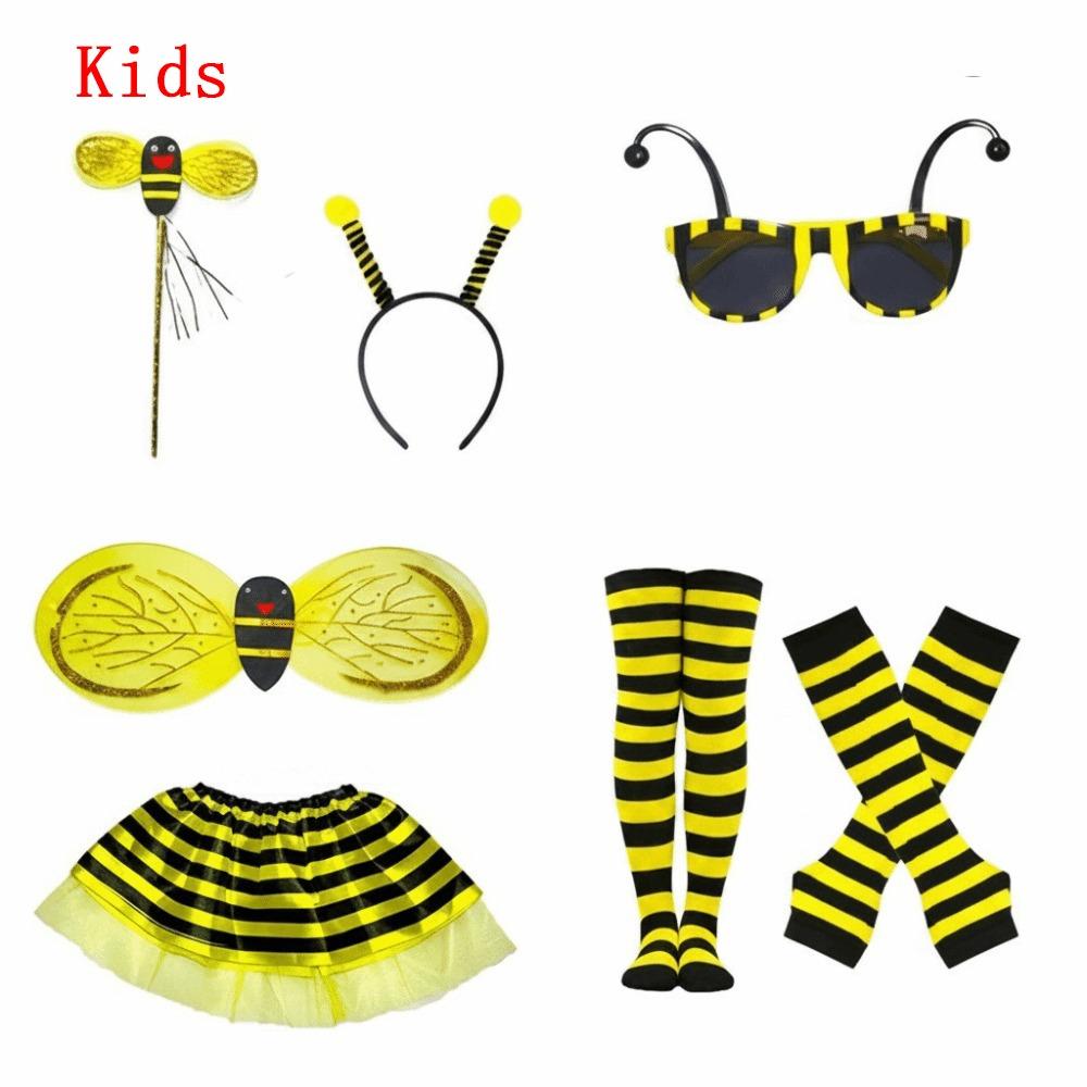 Striped Knee Stocking Bumblebee Costume Tutu Skirt Bee Dress Up Set Bee Costume Set  For Women Kids