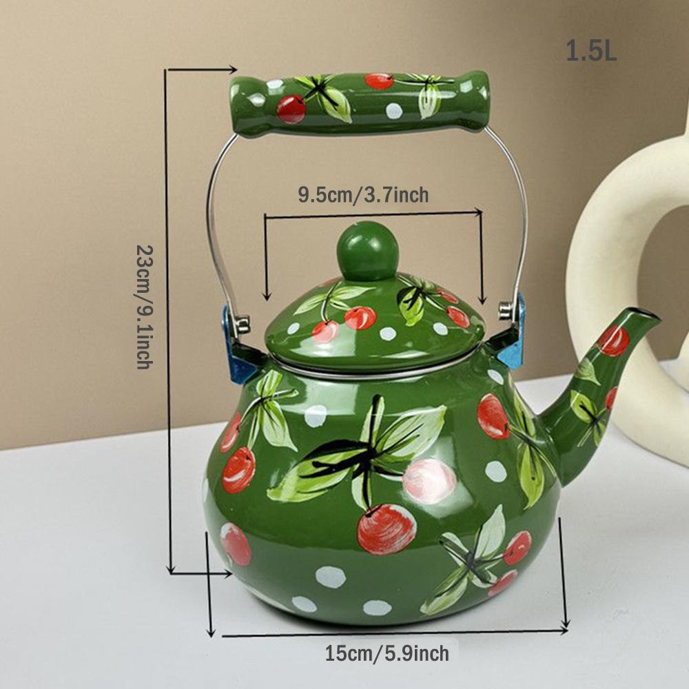 Ethnic style painted enamel pot with strainer, Household coffee pot, Gas induction cooker boiling water kettle, Milk tea pot