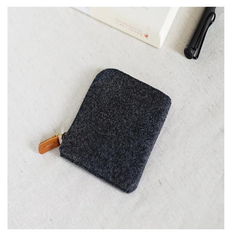 

Unisex Korean Style Short Wallet & Coin Purse - Multifunctional, Handmade, Felt Storage Bag for Couples and Students 10x11 cm темно-серого