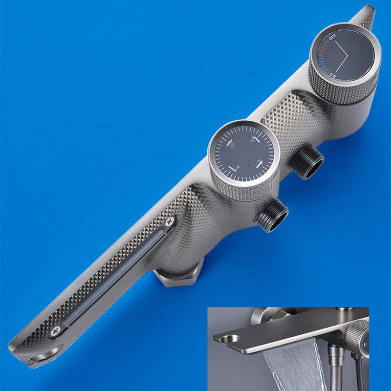 Digitální sprchový systém Piano Nástěnná koupelnová sprchová souprava s teplou studenou vodou Masivní mosazná vanová baterie Šedá digitální sprchová souprava