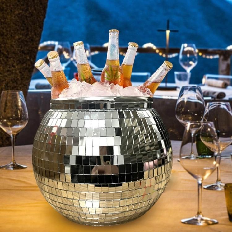 Discos Mirrored Ice Bucket Beverage Tub for Parities, Campings, Outdoor