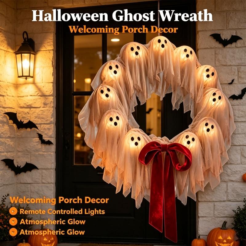 Lighted Character Wreath For Entry Display, 12 Warm Lights, Remote Control, Dimmable 8 Modes, Indoor Timer Accent