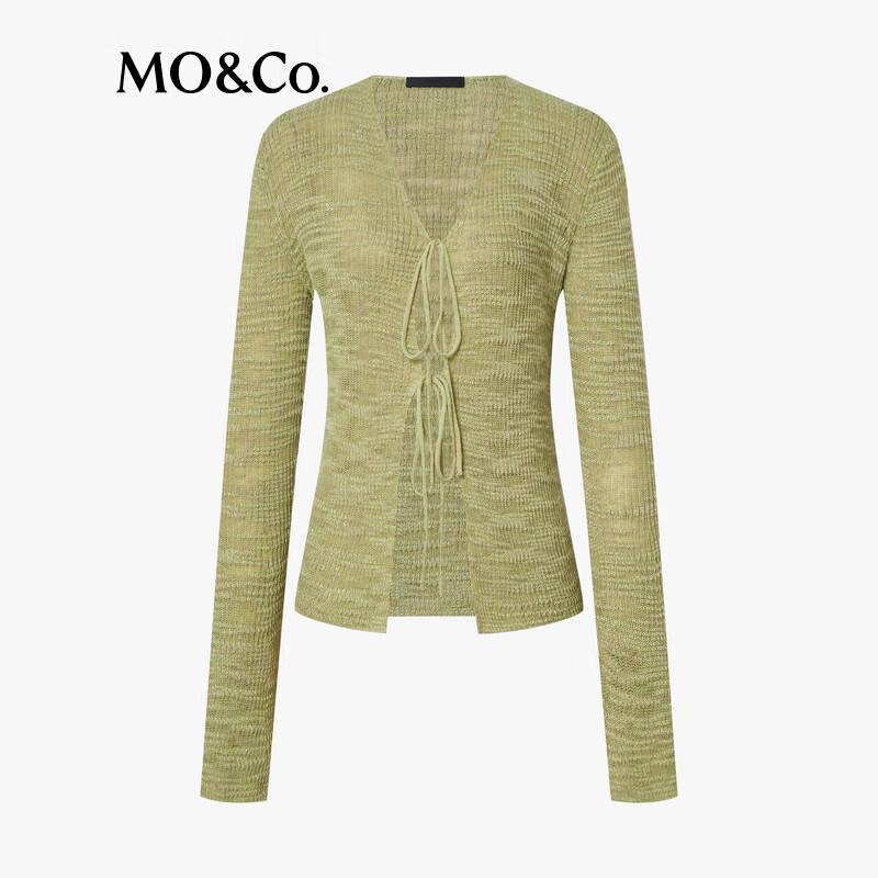 MO&Co. Cotton-Linen Blend Tie-Up Knit Cardigan