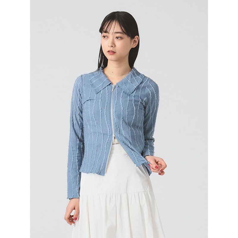 [Ray Beams] L/S TEE stripe shirring zip shirt ladies BLACK ONE SIZE