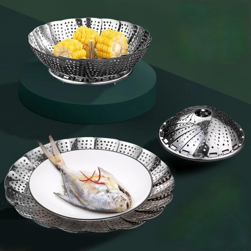 1 Pcs Kitchen Stainless Steel Steamer Foldable Telescopic Bun Fruit Basket Vegetable Pot Holder Food Steamer Home Supplies