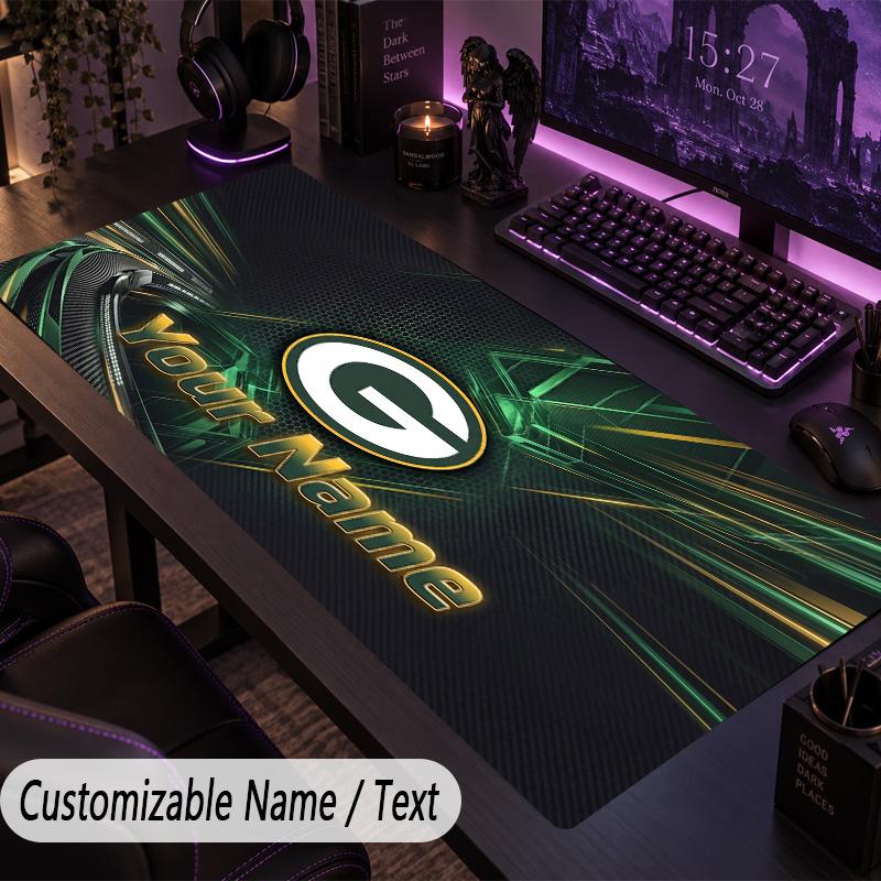 Large Mouse PadGreen Bay Packers Custom Name Text Personalized Desk Mat Non Slip Gaming Pad