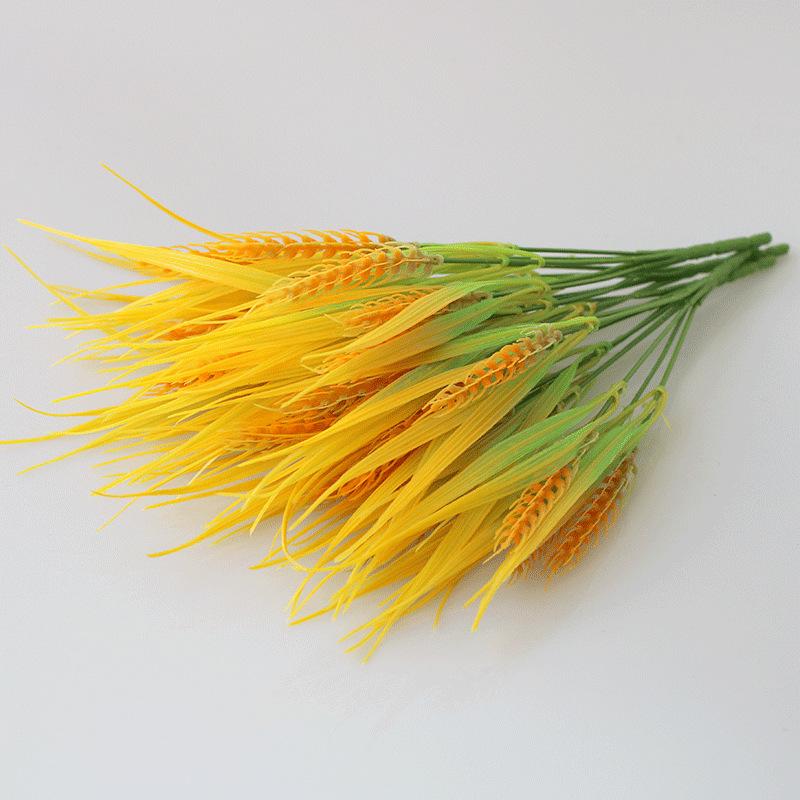 7 Forks Artificial Wheat Ears Rice Plant Bouquet Plastic Yellow Flower Wheat Ears Rice Plant Branch Non Water Needed Realistic