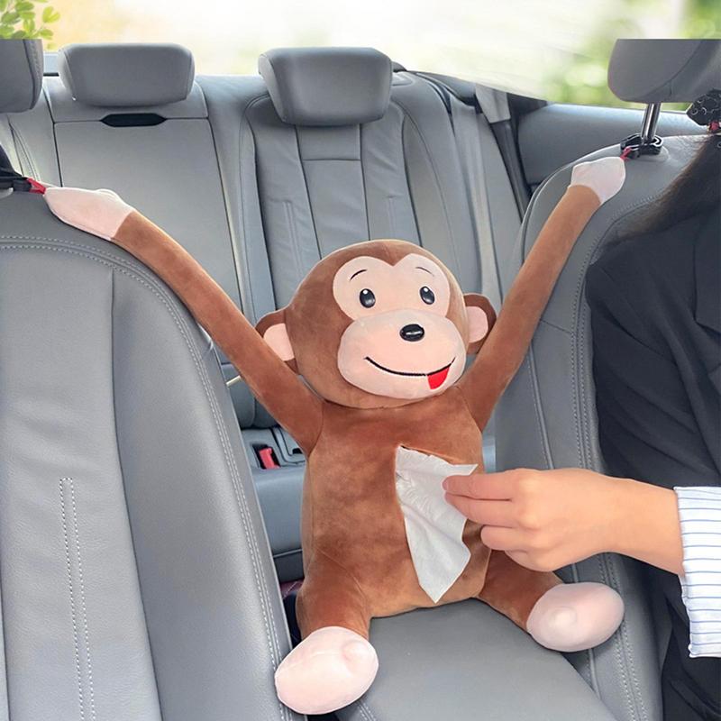 Funny Napkin Paper Box Car Accessory Plush Monkey Toilet Paper Dispenser Cartoon Drawer Tissue Box For Automobile