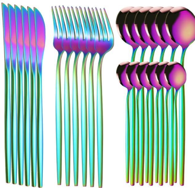 24Pcs Green Gold Dinnerware Stainless Steel Cutlery Set Knife Fork Tea Spoon Dinner Flatware Set Kitchen Silverware Tableware