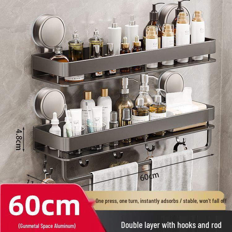 No-Drill Wall-Mount Bathroom Storage Rack with Suction Cup