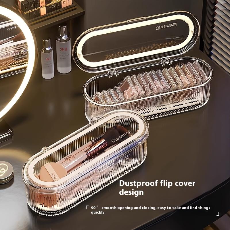 Transparente Wind Kosmetikbox mit Spiegeldeckel - Staubdichter Make-up Pinsel Organizer für Puder, Rouge und Augenbrauenstifte - Tragbar Transparent