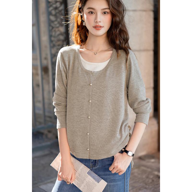 Moka Na Women's Faux Two-Piece Long-Sleeve Knit Top MKNJD3872