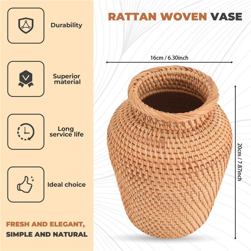 Easy Use Rattan Woven Vase Art Vase Fashion Tabletop Decoration Plants Flower Pot Faddish Flower Pot For Home Decor
