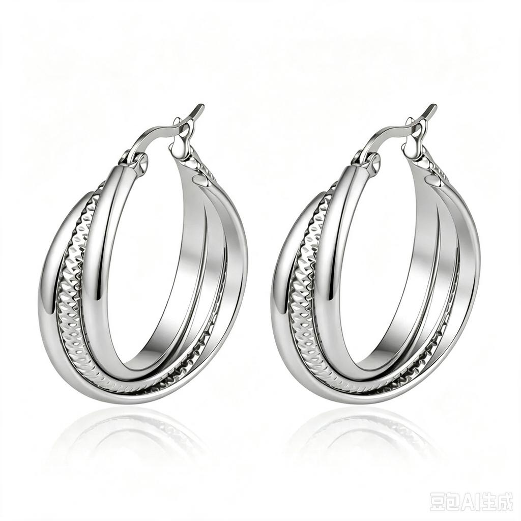 Direct supply multi-layer stainless steel earrings women's trend light luxury versatile earrings plated 18k earrings fashion