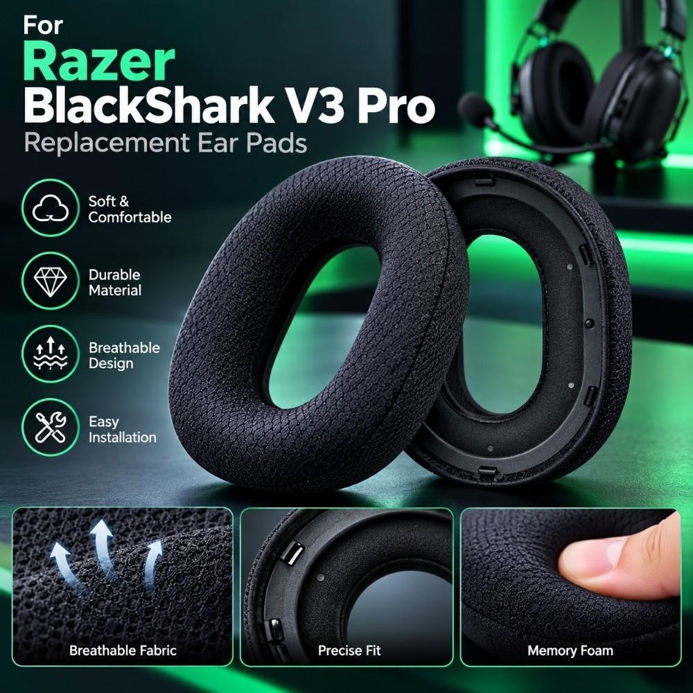 Breathable Replacement Ear Pads Noise Isolation Soft Ear Cushions for Razer BlackShark V3 Pro Home