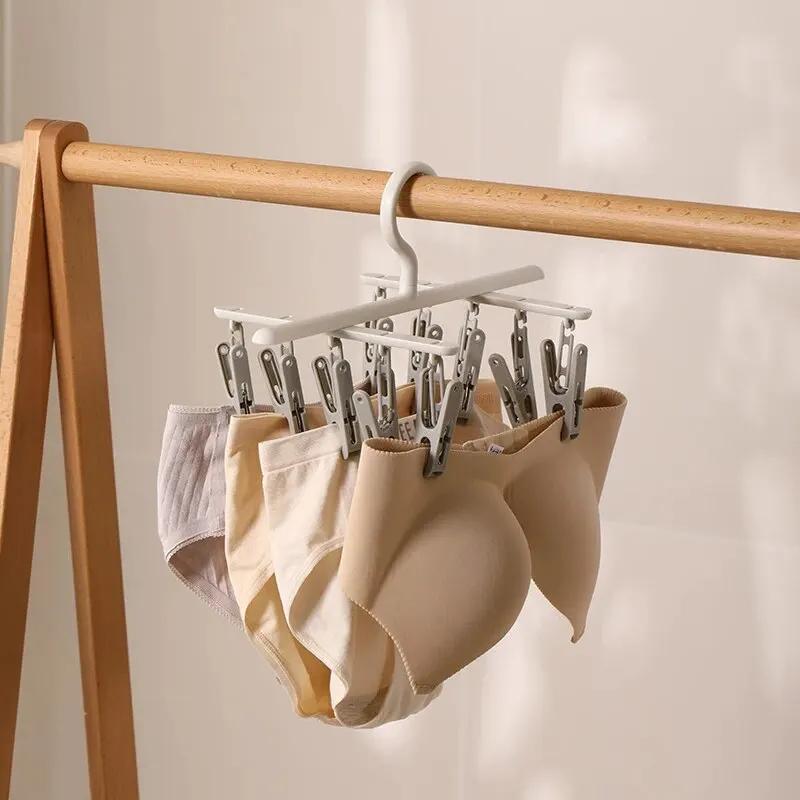 Socks Drying Rack with 10 Clips, Multi-Function Dormitory Student Home Balcony Drying Clips, Underwear Drying Clips Scarf Hanger