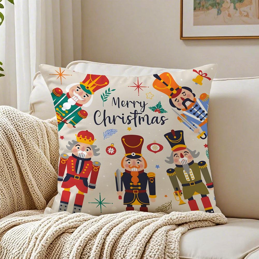 Nutcracker Soldier Christmas Cushion Cover Linen Pillowcase Soft for Sofa Bed Home Room Decor