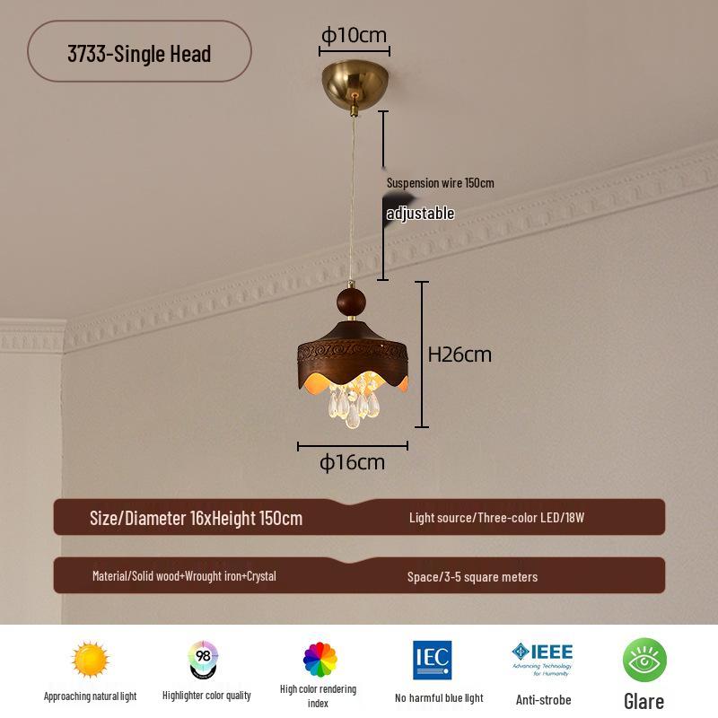 Walnut Retro Chandelier, Eye-Protective Lamp for Chinese Restaurant, Bar, Bedside, or Study.