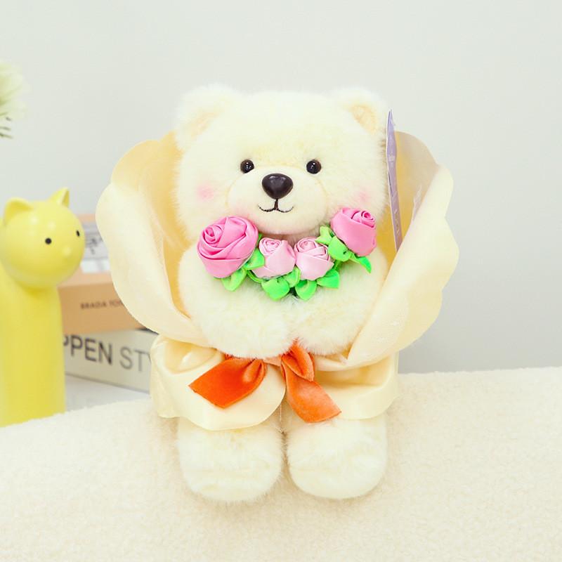 Themed Rose Floral Rabbit Stuffed Toy With Soft Short Fur For Romantic Gift