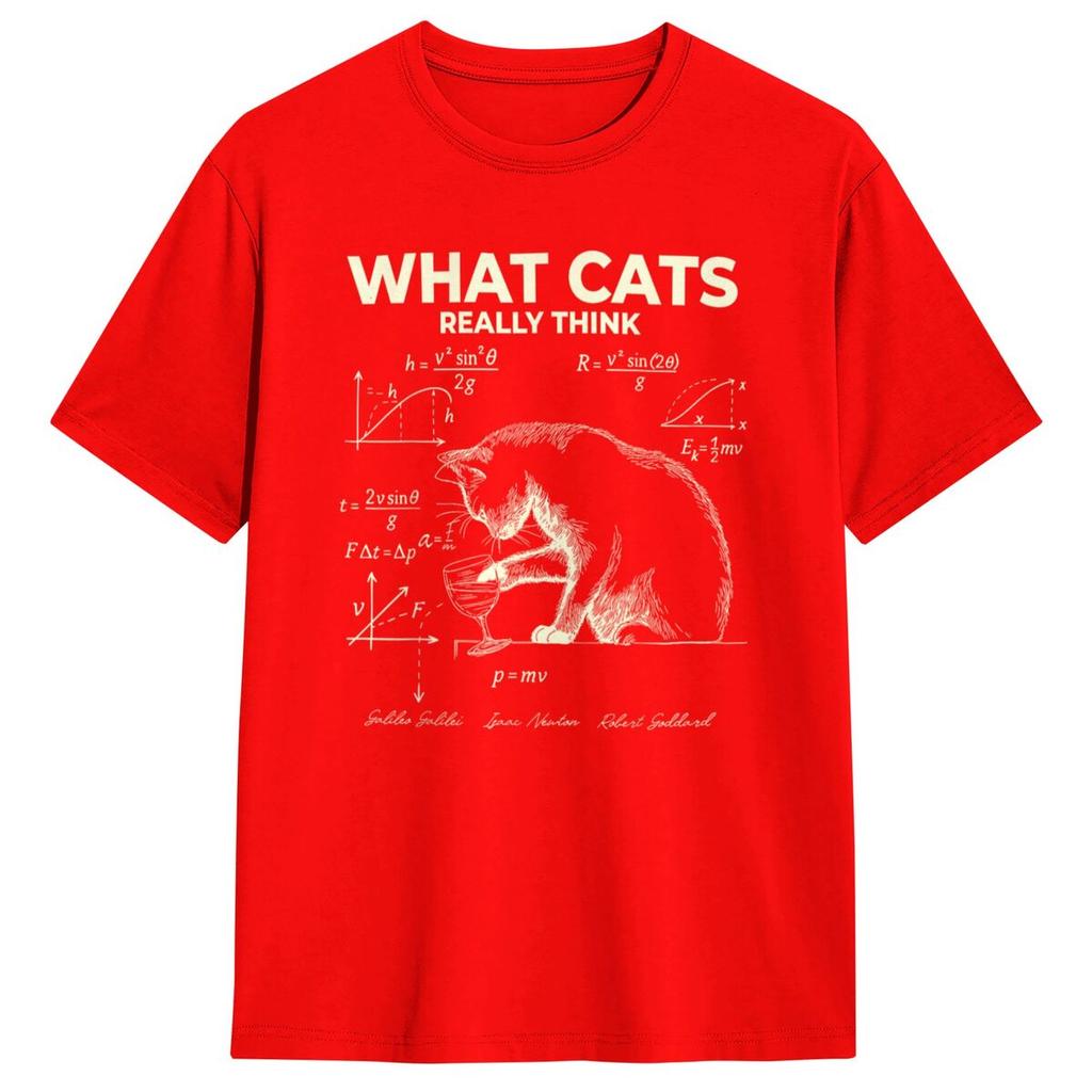 Men Funny Science Physics Cat Meme What Cats Really Think T Shirts Tees Short Sleeve T-Shirt Crewneck Tee Shirt Plus Size 5XL
