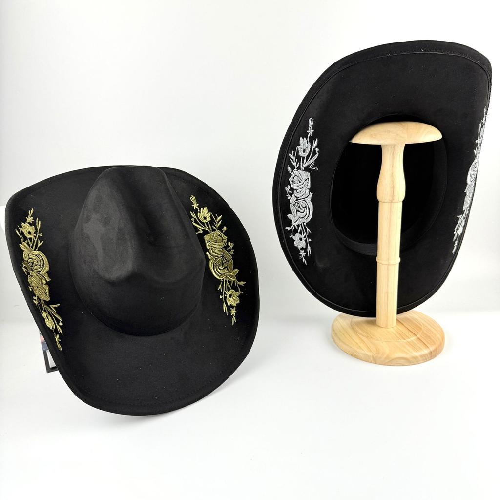 JYL TS DIY High End Cowboy Hat Leather Band Riding Cap Suede Fabric