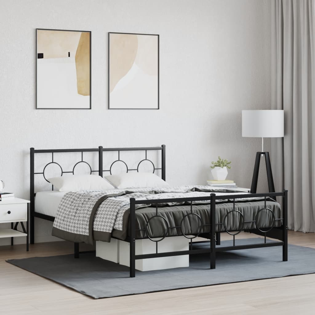 Bed Frame with Headboard and Footboard Metal Black 140 X 190 Cm