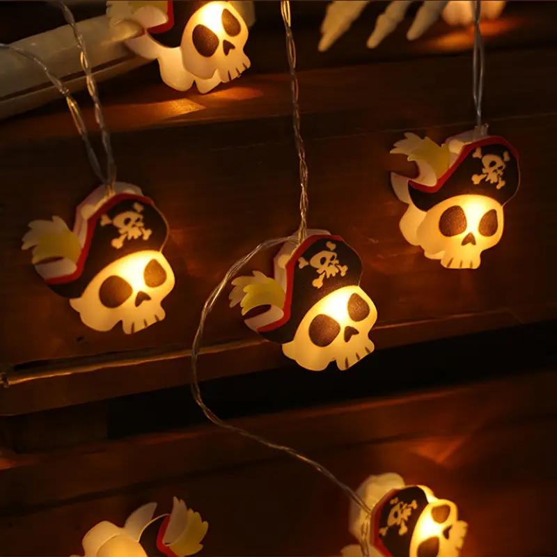 1pc Halloween Pirate Skull String Light 10/20LED Hanging Atmosphere Lamp For Home Haunted Houses Indoor Festival Party Decor
