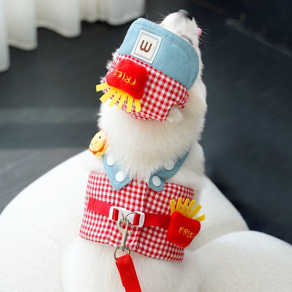 3 szt./zestaw Oddychający materiał Zestaw smyczy trakcyjnej dla zwierząt Design kaczki i żaby Uroczy kapelusz Smycz dla psa Ubranka dla szczeniaka Wychodzący kot Szelki piersiowe dla kota