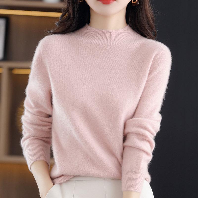 Women's High Neck Wool Sweater - Seamless, Solid Color, Warm Base Layer for Casual or Commuter Wear in Autumn and Winter