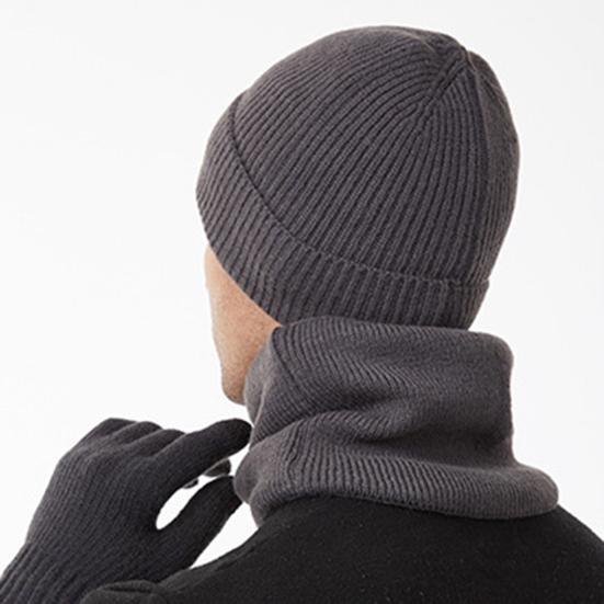 3Pcs/Set Winter Hat Scarf Gloves Set Solid Color Windproof Brimless Hat Neck Warmer Touch Screen Gloves Set