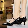 Fashion Retro T-Buckle Pointed High Heels for Women's Solid Color Light Mouth Thin Heels Single Shoes Banquet Temperament Women's Shoes