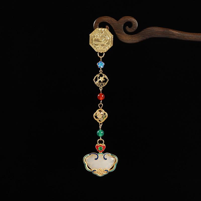 Yulouchun design cheongsam press pendant Chinese style retro long fringed jade pendant accessories women