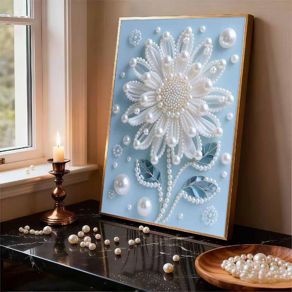 Pearl White Flowers DIY Diamond Art Kits 15.7x19.6inch Gem Art Diamond Painting Kits Without Frame for Adults Gift Idea Home Wall Decor